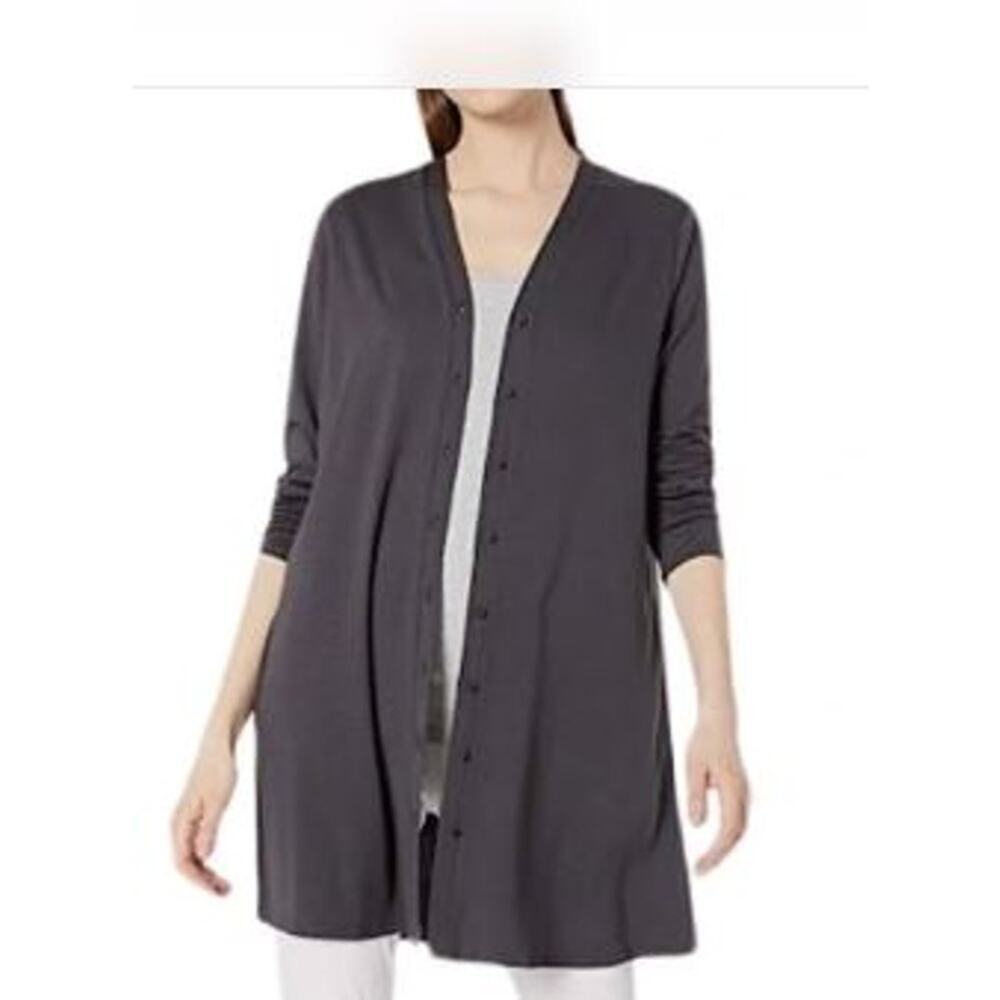 Eileen Fisher Size XS Long Cardigan Gray Tencel Blend V Neck Long Sleeves USA